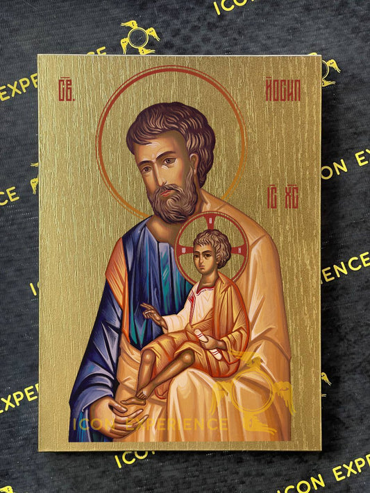 Saint Joseph with Child Jesus Byzantine Iconography Christian Art Gift