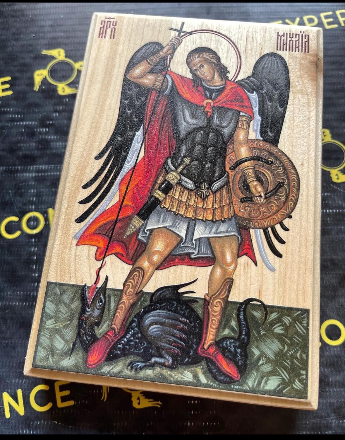 Saint Archangel Michael, Printed icon on wood