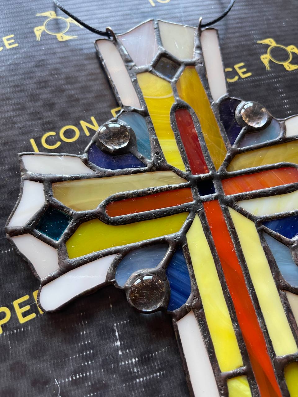 Handmade Stained Glass Cross Suncatcher