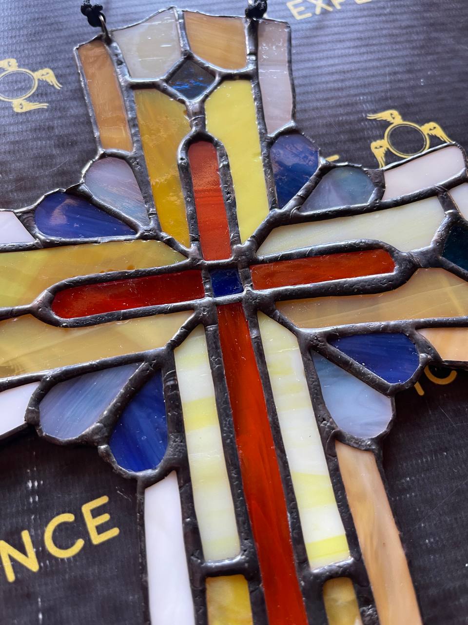 Handmade Stained Glass Cross Suncatcher