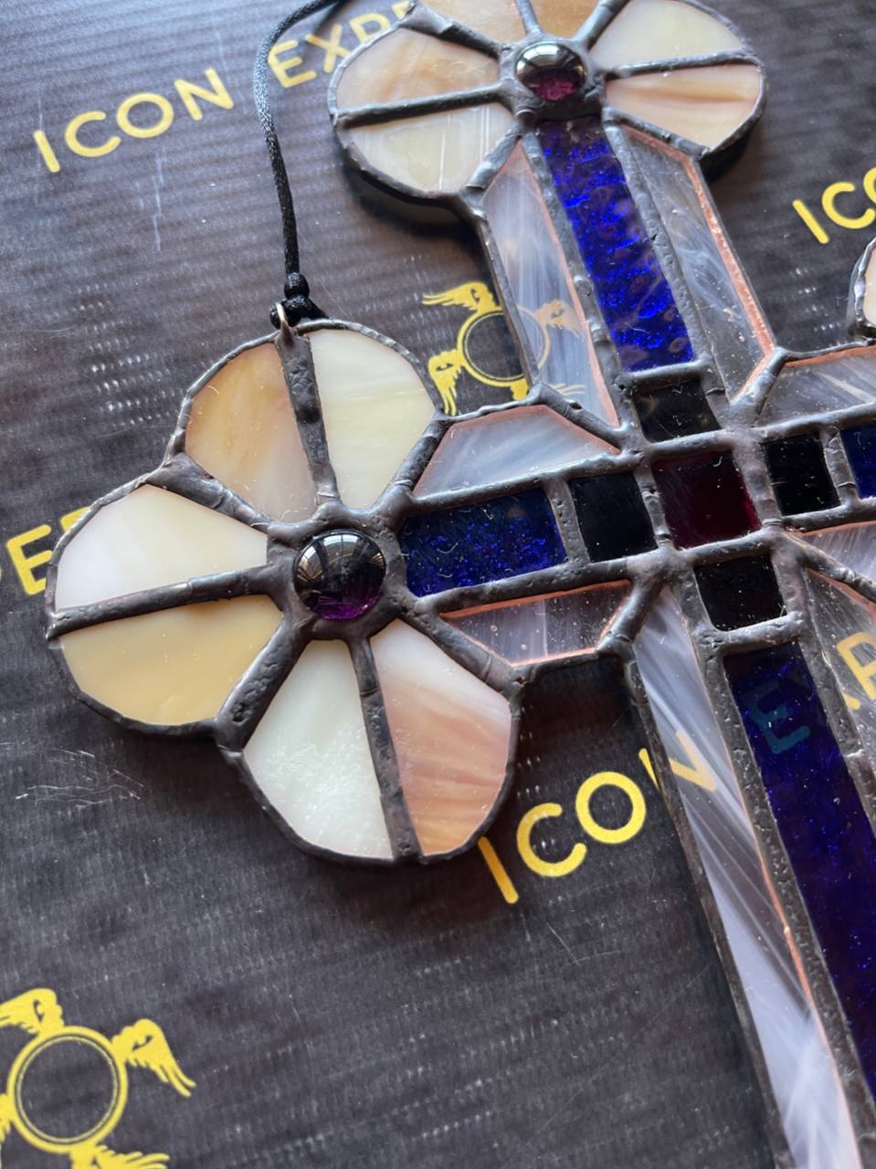 Handmade Stained Glass Cross Suncatcher