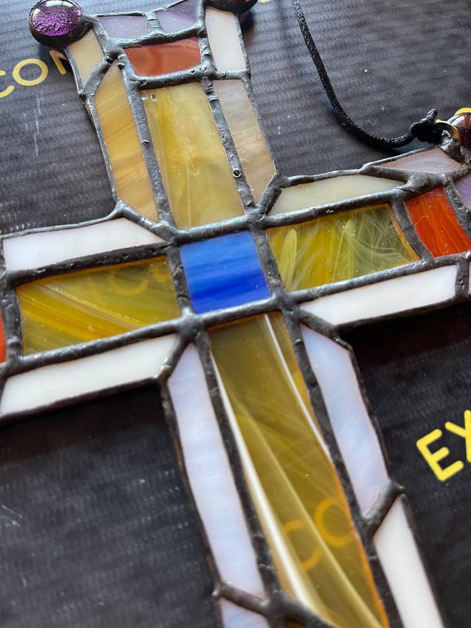 Handmade Stained Glass Cross Suncatcher