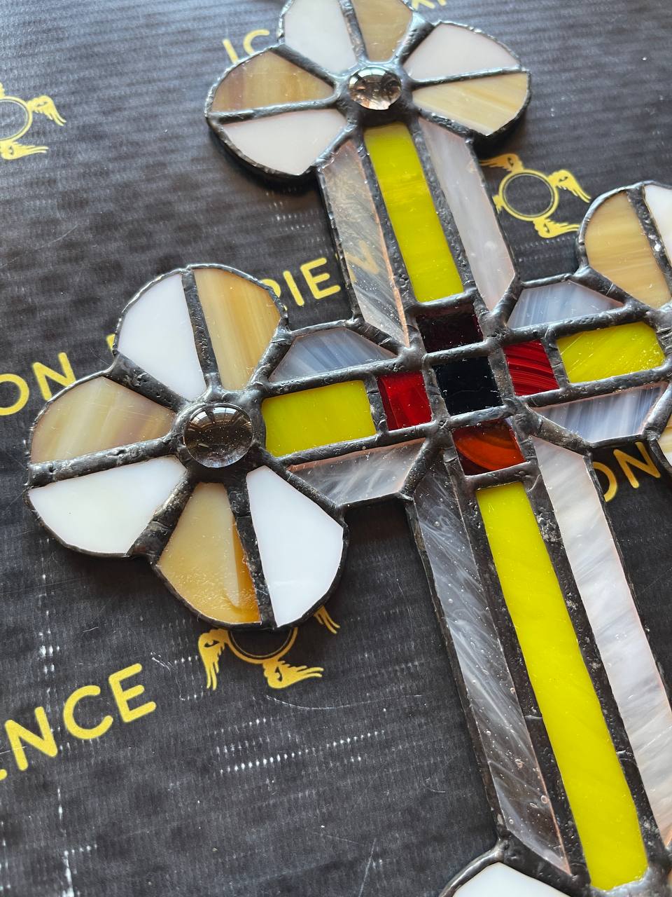 Handmade Stained Glass Cross Suncatcher