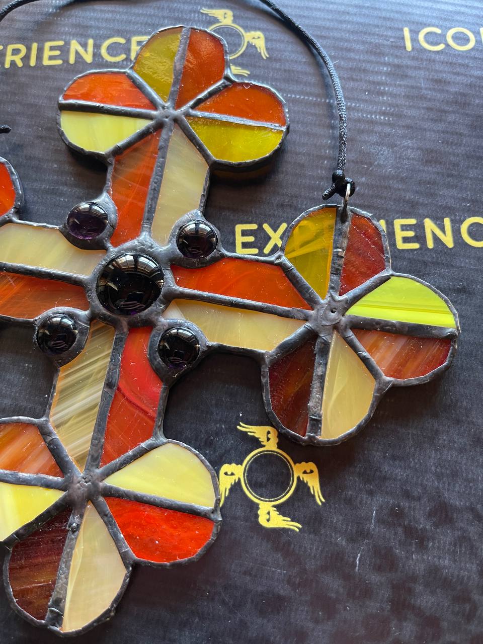 Handmade Stained Glass Cross Suncatcher