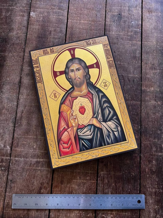 Sacred Heart of Jesus Christ Premium Replica with real gold 22x30cm Ready to ship!