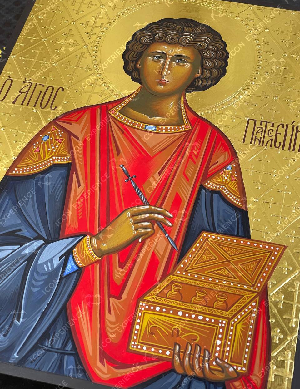 Saint Panteleimon The Great Martyr Handpainted Icon Greek Orthodox Byzantine Icon Wall Hanging Art Religious Handmade Sacral Decoration